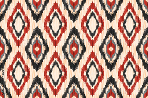 Ethnic ikat seamless pattern.beautiful pattern. floral embroidery, bohemian style, abstract flower art print. ethnic ikat abstract art. seamless fabric. ikat design for fabric, wallpaper, clothing.	