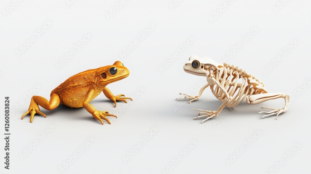 Fototapeta premium Detailed 3D Render of Ancient Amphibians: Comparison of Living and Skeletal Forms