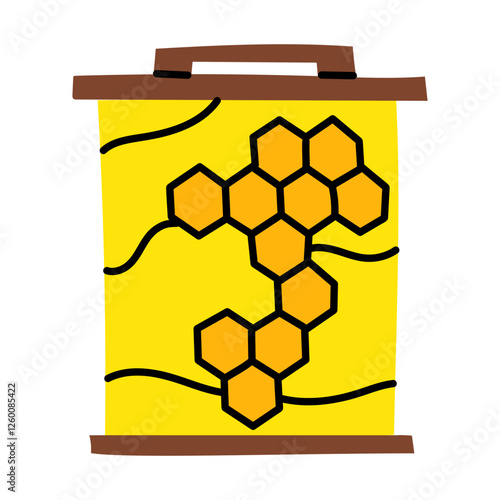 Wooden honeycomb frame with honey. tool for collecting honey from the hive. A beehive pattern with honey diamonds. Great for beekeeping maintenance. The illustration is colored flat, isolated on white