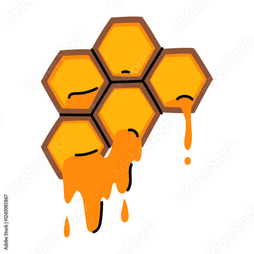 Honeycomb with flowing honey in the shape of a hexagon. shape and silhouette for collecting honey. An illustration in form of a honeycomb. silhouette of honey sign, taste, ingredient. color flat