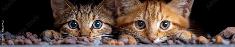 Wild cats playfully exploring their surroundings in a natural habitat during daylight hours Wild cats playfully exploring their surroundings in a natural habitat during daylight hours