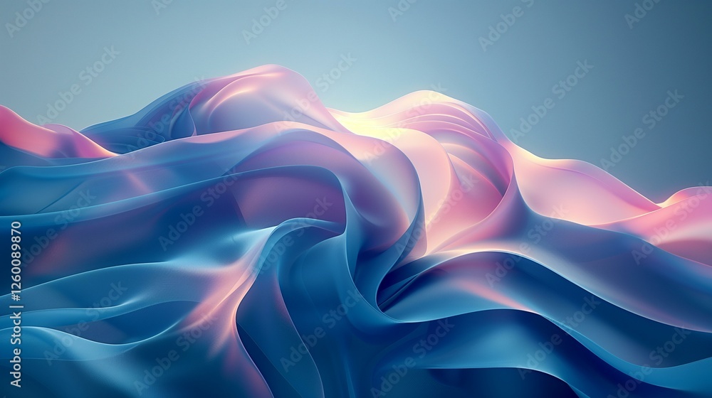 Obraz premium Abstract Blue and Pink Fabric Waves Digital Art Render