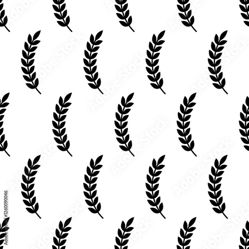 Seamless background of spikelet silhouettes. Vector pattern with spikelets of wheat on white background.