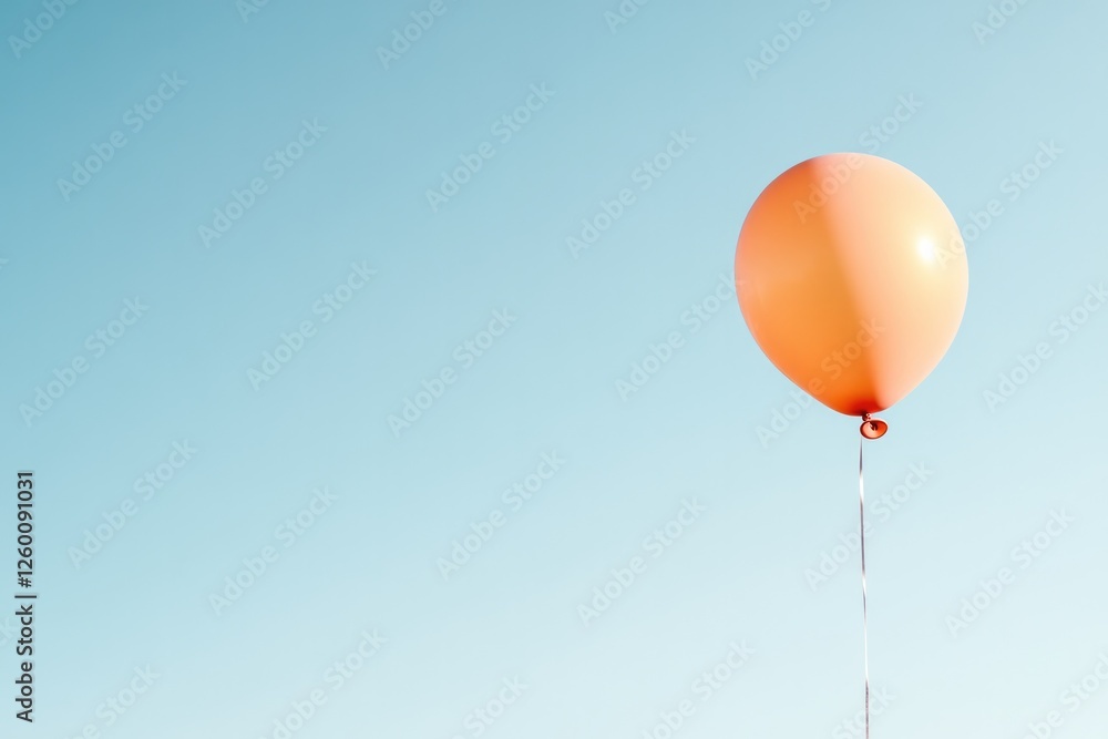 Obraz premium Bright orange balloon floats against clear blue sky, evoking joy