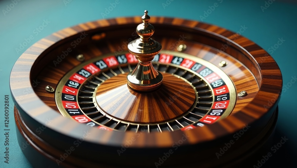 Roulette wheel with detailed focus on glossy sections, numbers, and a highly reflective ball. Roulette wheel with detailed focus on glossy sections, numbers, and a highly reflective ball.
