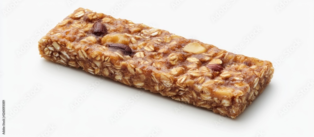 Granola bar with nuts and dried fruit on a white background top view healthy snack textured surface vibrant colors copy space Granola bar with nuts and dried fruit on a white background top view healthy snack textured surface vibrant colors copy space