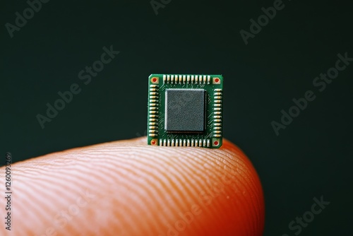Obraz na płótnie macro close-up of a tiny microchip balanced on the tip of a human finger w salonie