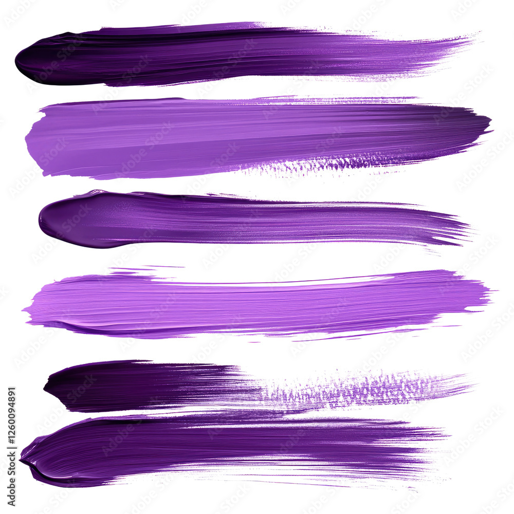 Obraz premium Collection of purple paint brush strokes isolated on white or transparent, PNG
