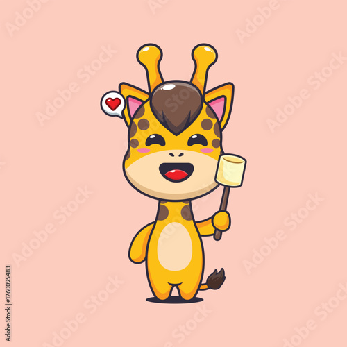 Photography Cute giraffe eating marshmallow cartoon vector illustration