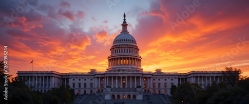 Dramatic sunset at the u.S. Capitol washington d.C. Scenic photography urban landscape wide angle government symbolism