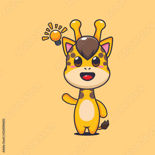 Cute giraffe get an idea cartoon vector illustration photo