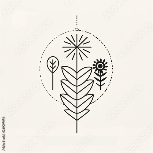 Minimalist seasonal symbols including a leaf, snowflake, bloomin photo