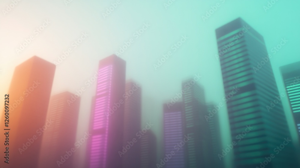 Mystical skyline shrouded in fog, featuring vibrant, colorful sk Mystical skyline shrouded in fog, featuring vibrant, colorful sk