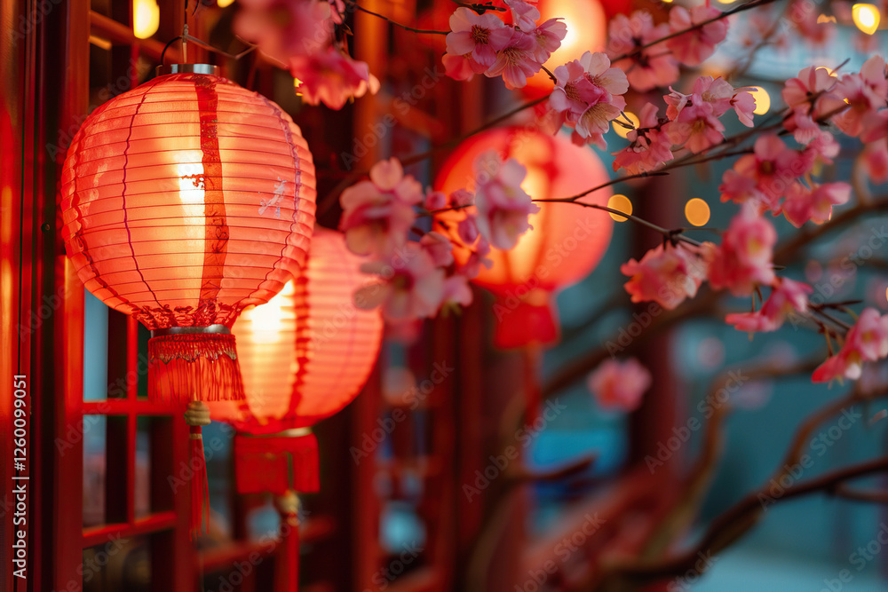 Obraz premium Beautiful holiday composition for happy celebrate chinese festival of lanterns, abstract vivid composition consists of fictional unreal fantastic vision on background