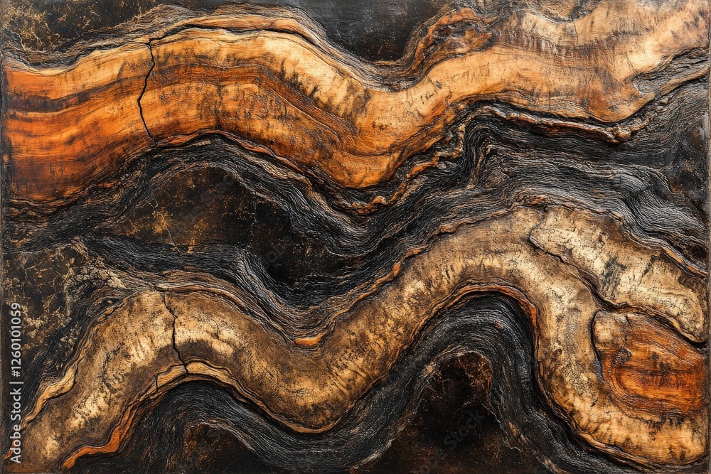 Obraz premium Unique abstract wood art displaying intricate natural patterns and textures in a warm color palette