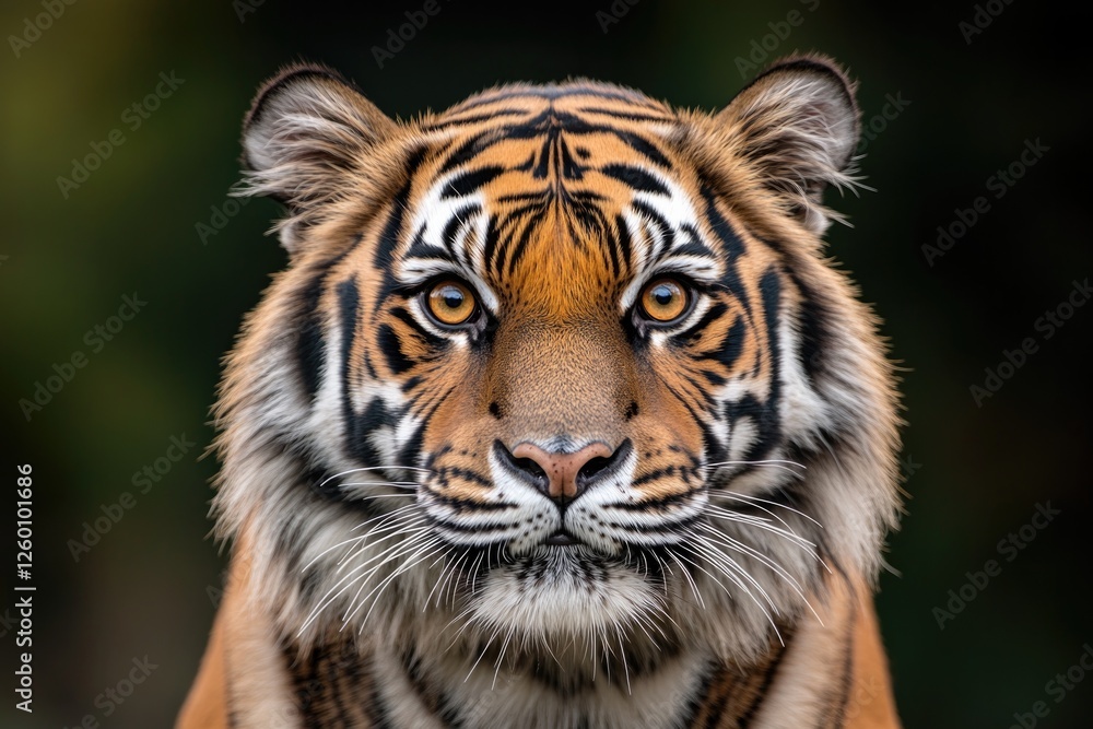 Naklejka premium Majestic tiger gazes intensely, showcasing striking fur patterns