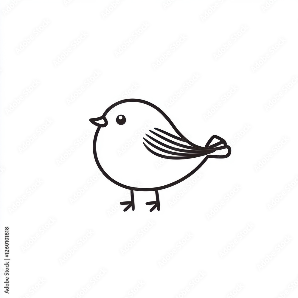 Obraz premium A simple, elegant outline illustration of a small bird in profile view. isolated on white background.