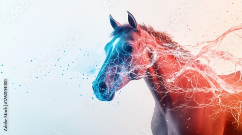 Artistic 3D Render of Horse Nerve System with Vibrant Colors and Fluid Dynamics