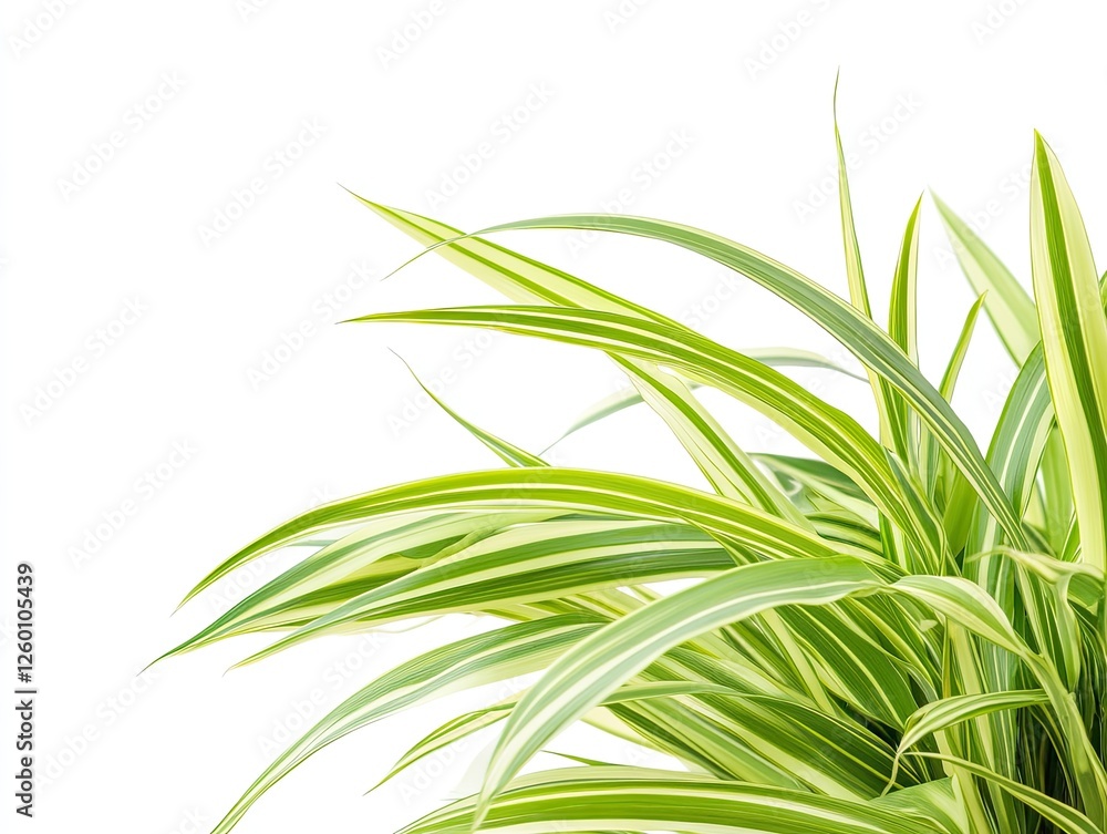 Fototapeta premium Variegated plant leaves, studio shot, white background, design element