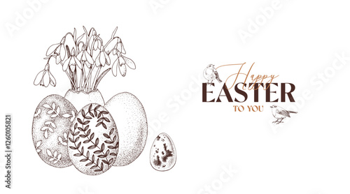 Ester banner with colorful eggs and snowdrops