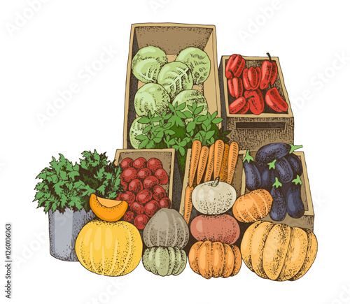 Farmers market hand drawn vector illustration