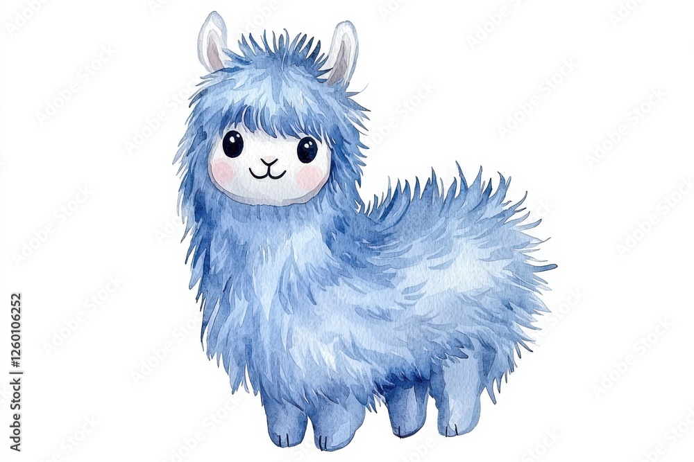 Obraz premium Charming blue watercolor llama illustration animal art creative design playful environment whimsical viewpoint, isolated on white background