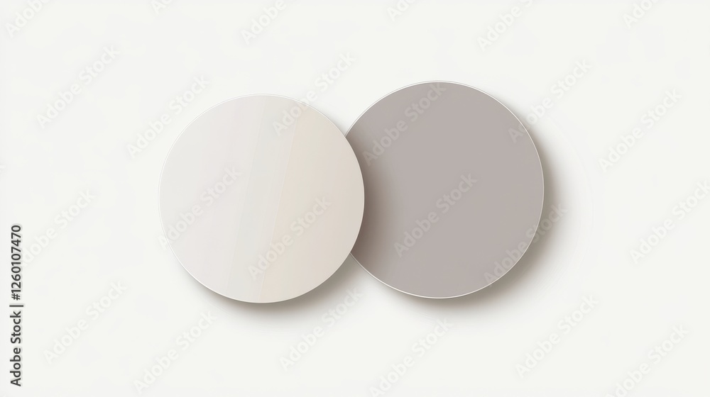 Two overlapping circles, one light beige and one taupe, on a white background. Two overlapping circles, one light beige and one taupe, on a white background.