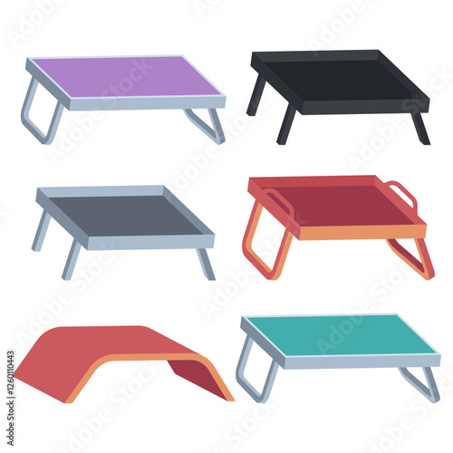 Bed tray tables vector cartoon set isolated on a white background.