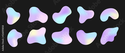 Freeform holographic shapes. Set of abstract gradient liquid forms. Trendy minimal designs. Flat vector illustration.