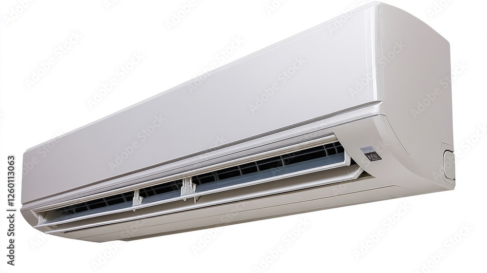 A clean, neutral-toned room with an air conditioner mounted on the wall, leaving space for brand placement. A clean, neutral-toned room with an air conditioner mounted on the wall, leaving space for brand placement.