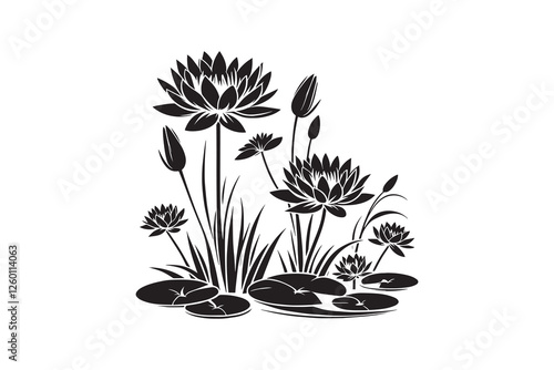 Waterlily silhouette vector with white background