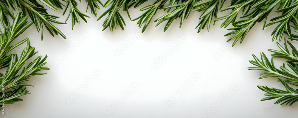Fototapeta premium Rosemary border, white background, recipe design
