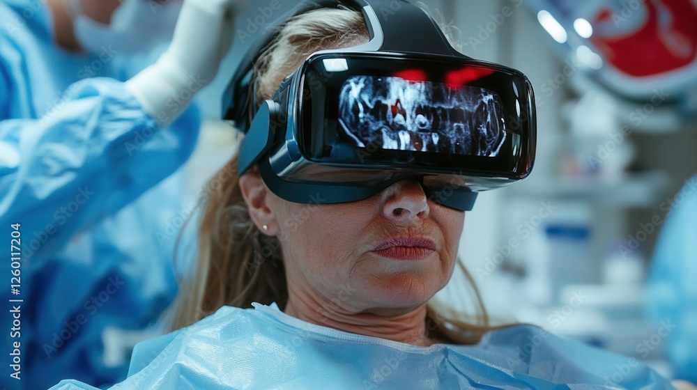 Patient using virtual reality technology in medical examination. Patient using virtual reality technology in medical examination.