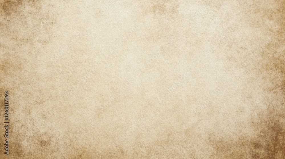 Fototapeta premium Flat Lay Image of Blank Parchment Texture with Weathered Surface, Central White Space, and Subtle Speckles: Ideal for Creative Design Projects, Text, or Graphics with Rustic Nostalgic Appeal
