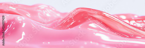 Bright pink liquid gel shows flowing movement and high gloss texture in a smooth design