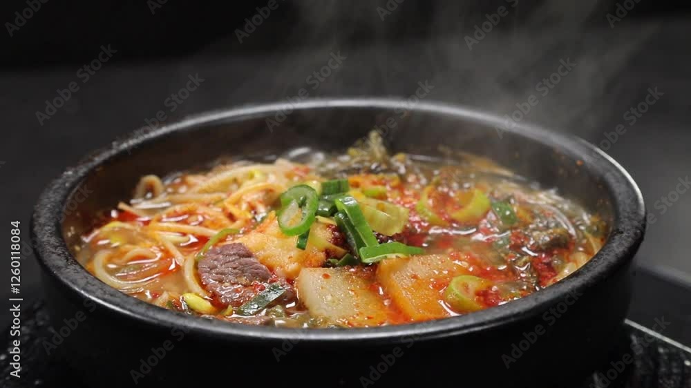 김이 모락모락 나는 얼큰한 한우국밥 한 뚝배기 김이 모락모락 나는 얼큰한 한우국밥 한 뚝배기