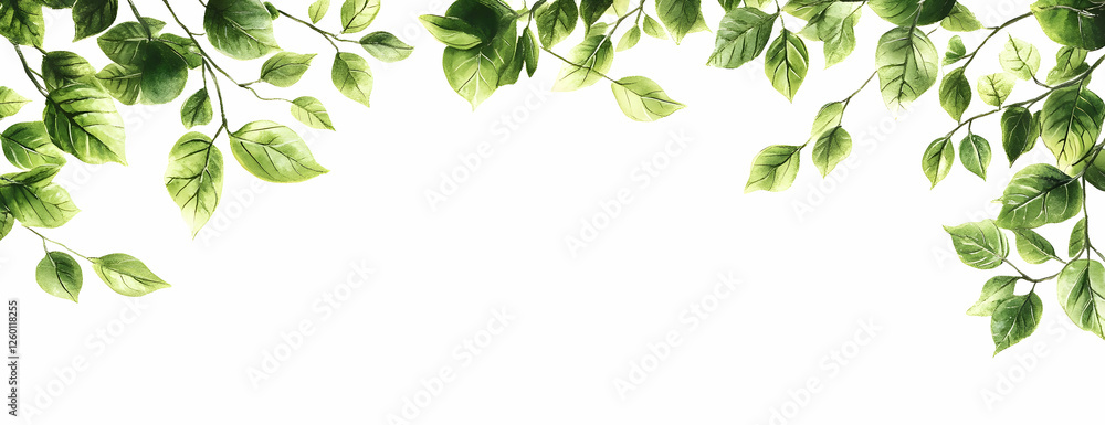 Obraz premium Green leaves frame, white background, nature design