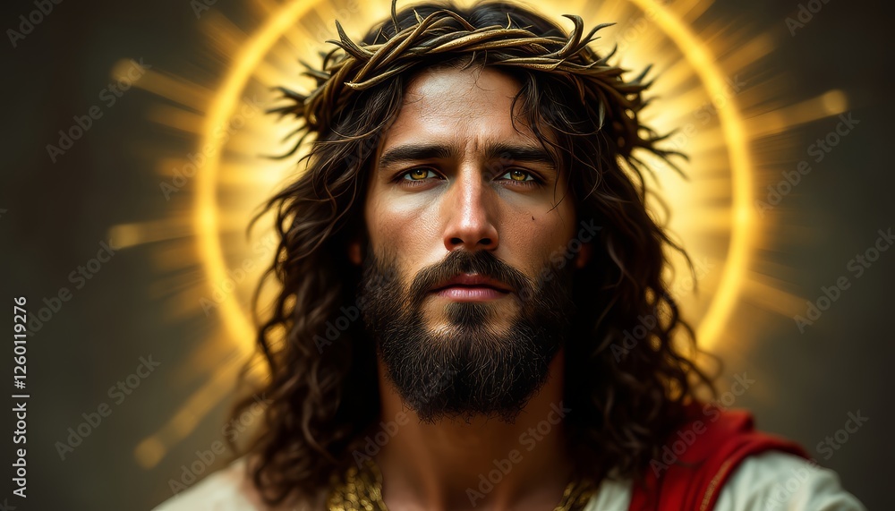 A Dramatic Close-Up Portrait of a Religious Figure with Crown of Thorns A Dramatic Close-Up Portrait of a Religious Figure with Crown of Thorns