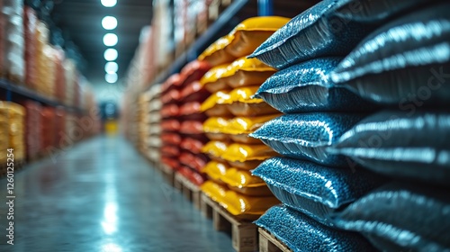 food pallet system stacking using animal feed bags in a smart industry warehouse concept of agricultur