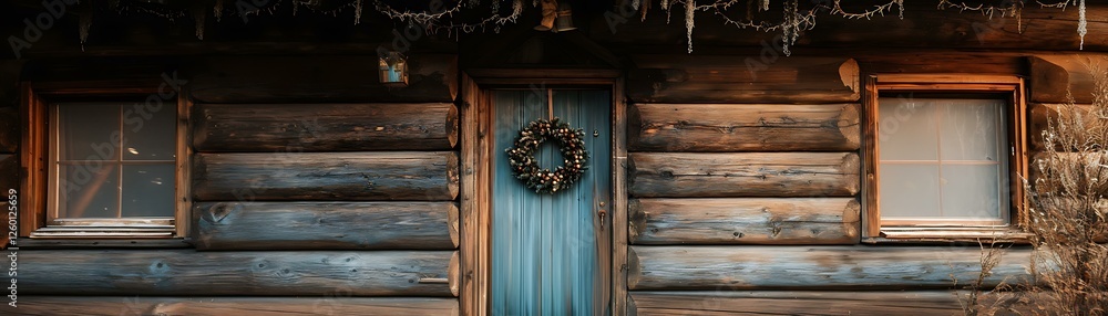 Rustic Holiday Escape A simple wooden wreath on the cabin door Rustic Holiday Escape A simple wooden wreath on the cabin door