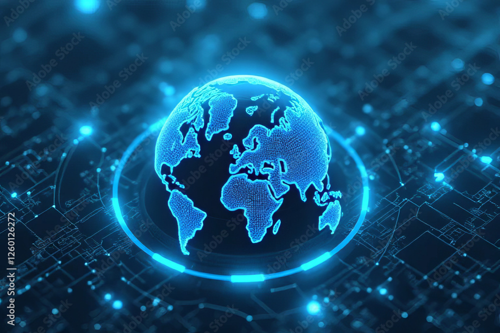 Fototapeta premium glowing blue globe representing Earth on digital background, symbolizing technology and connectivity
