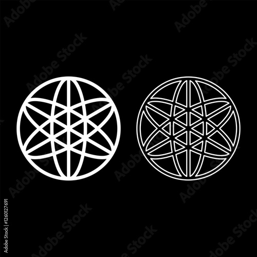 Equilibrium sacred geometry symbol set icon white color vector illustration image solid fill outline contour line thin flat style