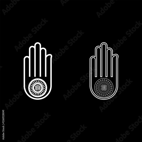 Hand Akhimsa Ahimsa arm Jainism Jain religion symbol Dharma Ahinsa set icon white color vector illustration image solid fill outline contour line thin flat style photo