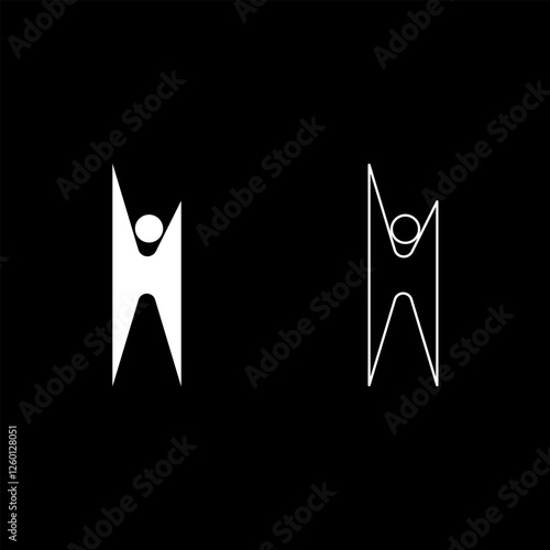 Symbol humanism strong person happy man set icon white color vector illustration image solid fill outline contour line thin flat style