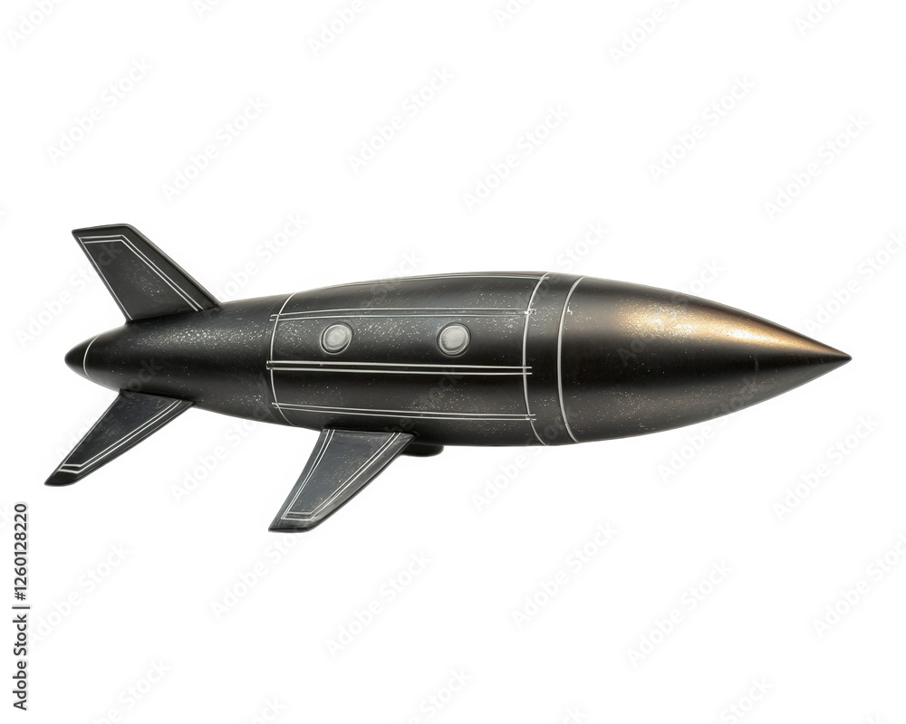 Fototapeta premium sleek, metallic black rocket with aerodynamic design, showcasing futuristic look and smooth contours. This design emphasizes speed and innovation, perfect for space exploration
