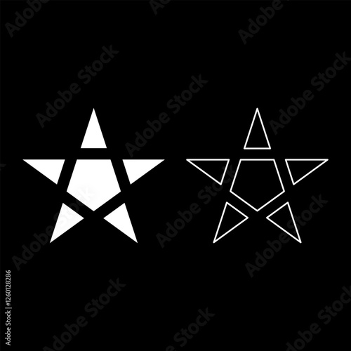 Pentagram Neo paganism sign five pointed star set icon white color vector illustration image solid fill outline contour line thin flat style