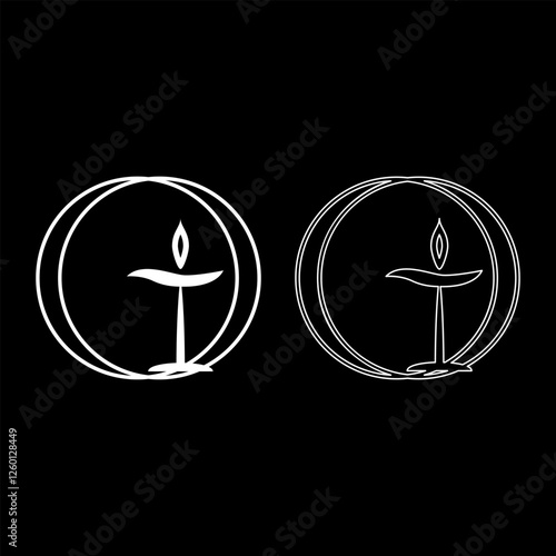 Flaming chalice symbol Unitarian universalism concept set icon white color vector illustration image solid fill outline contour line thin flat style photo