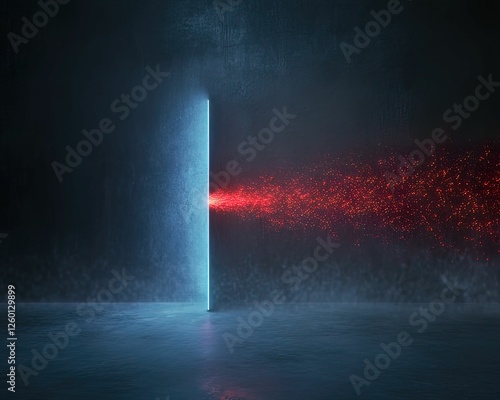 Illuminated digital lock with fragmented red lines futuristic environment visual concept in technology photo