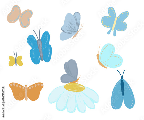 set of funny cartoon butterflies 