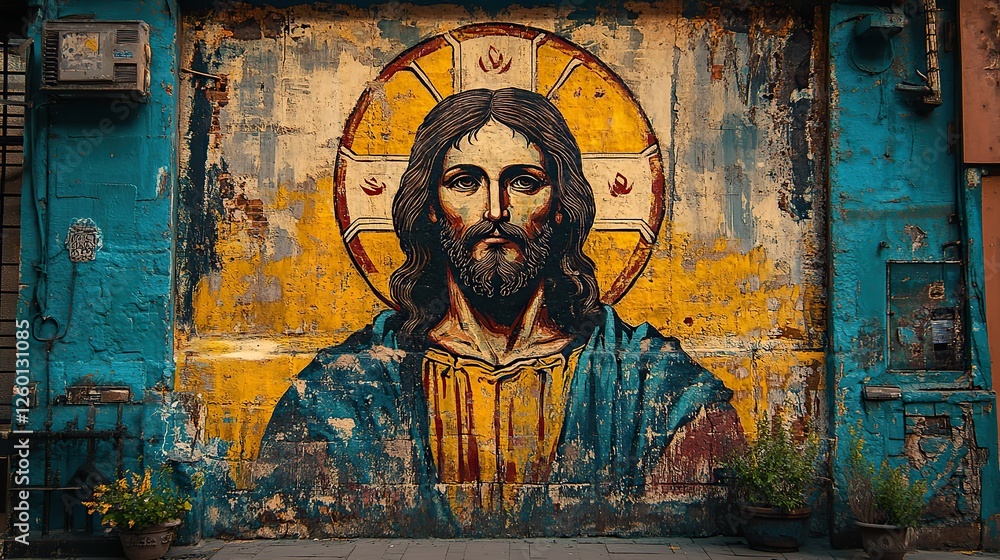 Fototapeta premium graffiti of jesus on an old wall